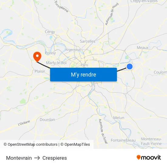 Montevrain to Crespieres map