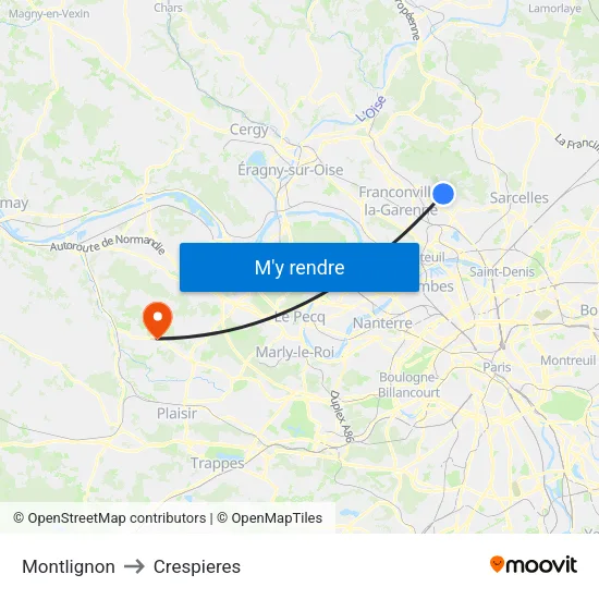 Montlignon to Crespieres map
