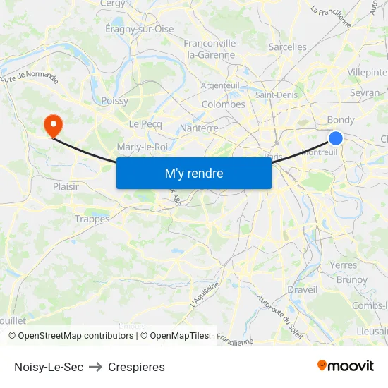 Noisy-Le-Sec to Crespieres map