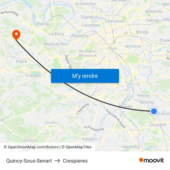 Quincy-Sous-Senart to Crespieres map