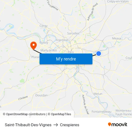 Saint-Thibault-Des-Vignes to Crespieres map