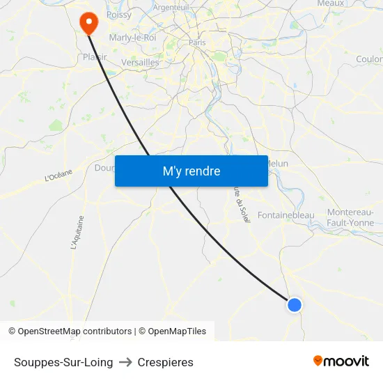Souppes-Sur-Loing to Crespieres map