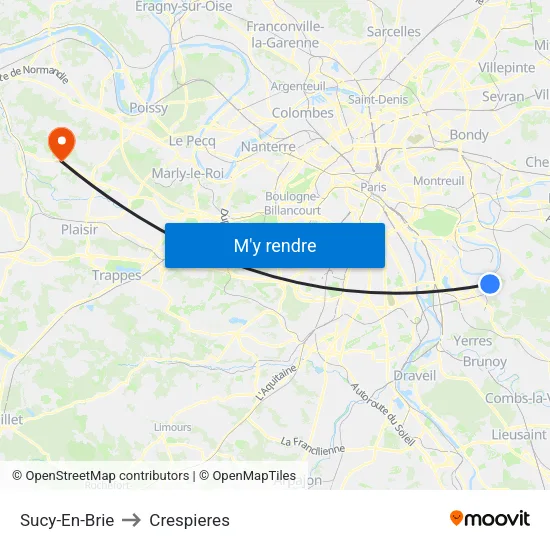 Sucy-En-Brie to Crespieres map