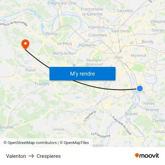 Valenton to Crespieres map