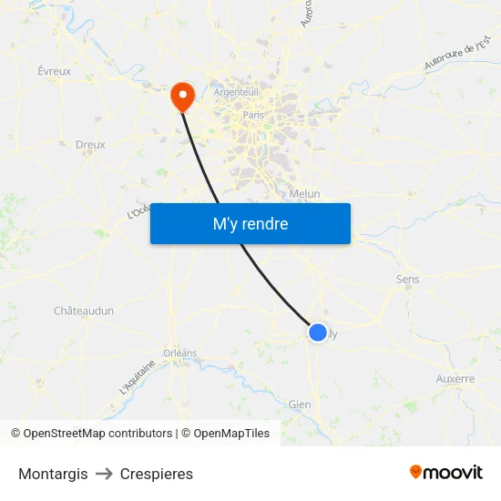 Montargis to Crespieres map