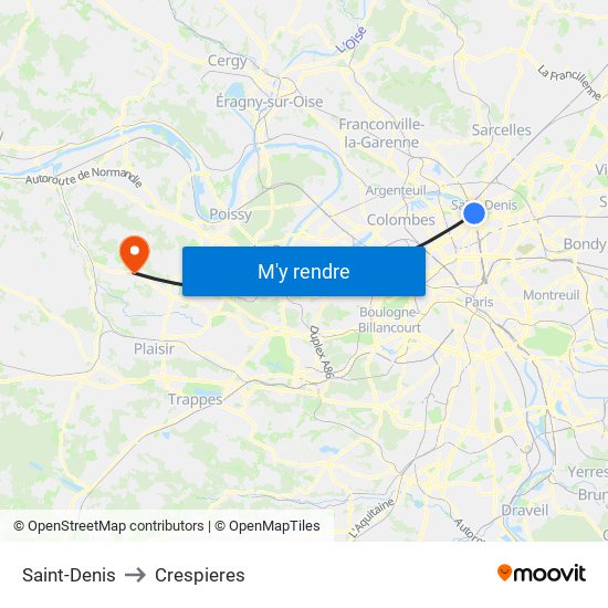Saint-Denis to Crespieres map