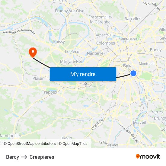 Bercy to Crespieres map