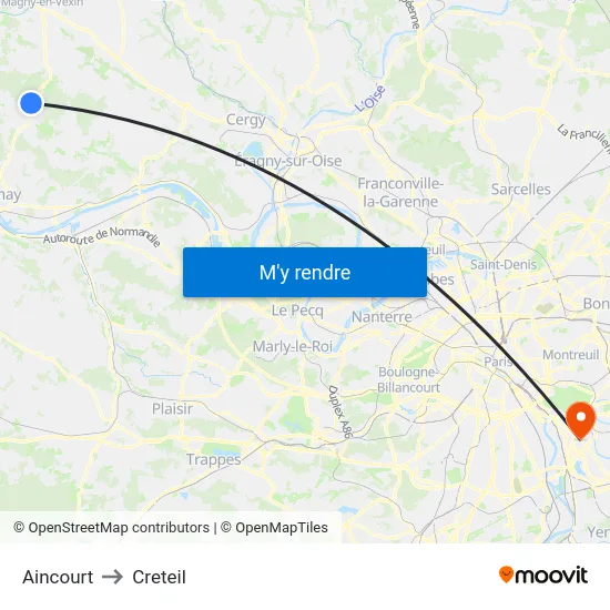 Aincourt to Creteil map