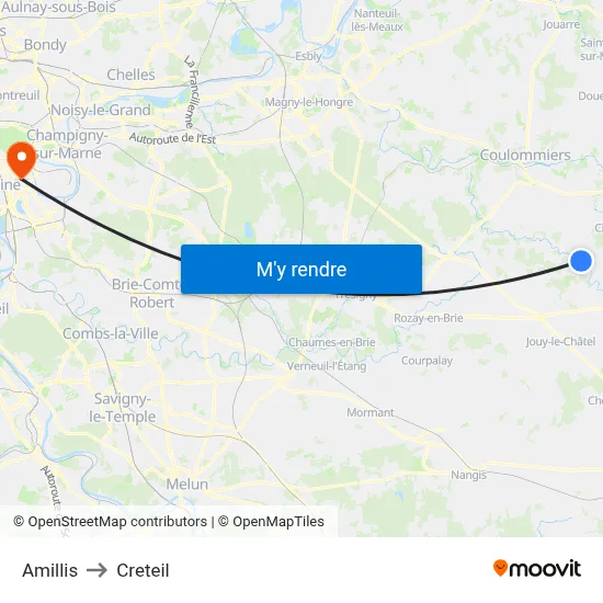 Amillis to Creteil map