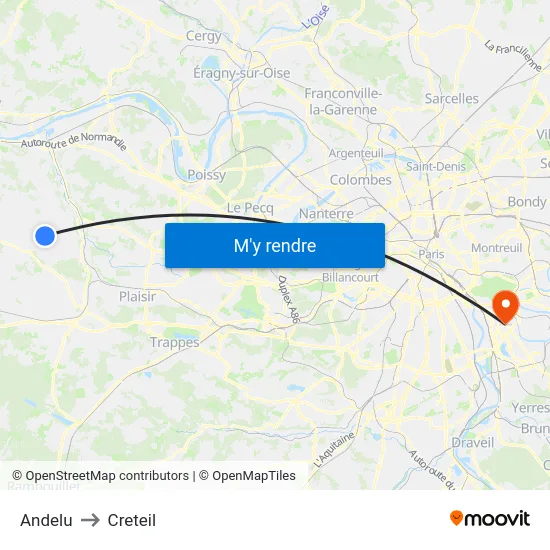 Andelu to Creteil map