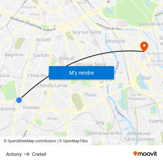Antony to Creteil map