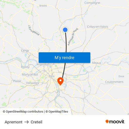 Apremont to Creteil map