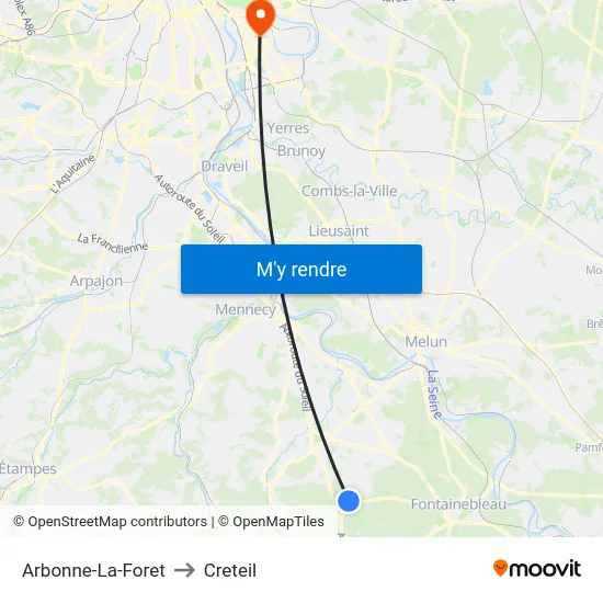 Arbonne-La-Foret to Creteil map