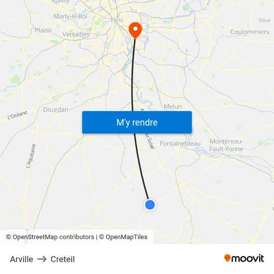 Arville to Creteil map