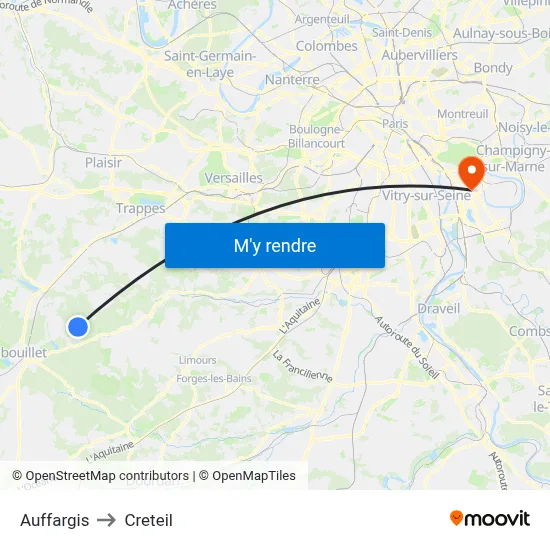 Auffargis to Creteil map