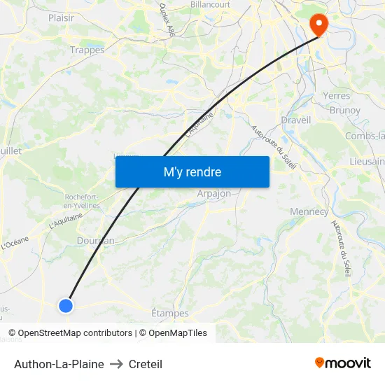 Authon-La-Plaine to Creteil map