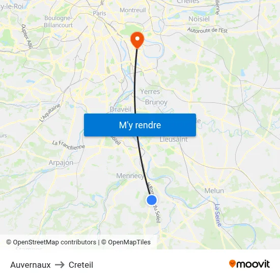 Auvernaux to Creteil map