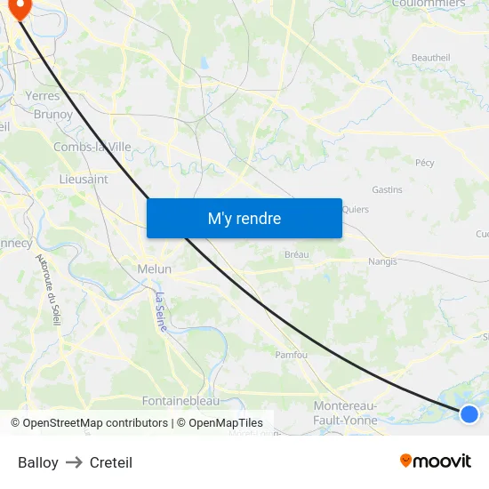 Balloy to Creteil map