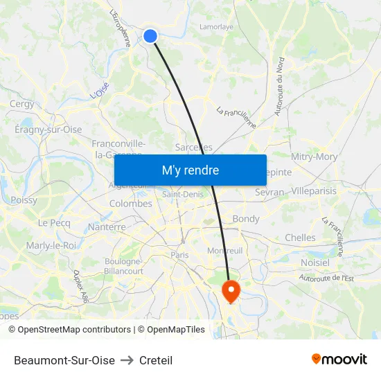 Beaumont-Sur-Oise to Creteil map