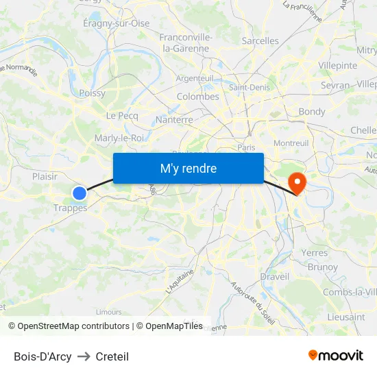 Bois-D'Arcy to Creteil map