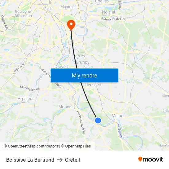 Boissise-La-Bertrand to Creteil map