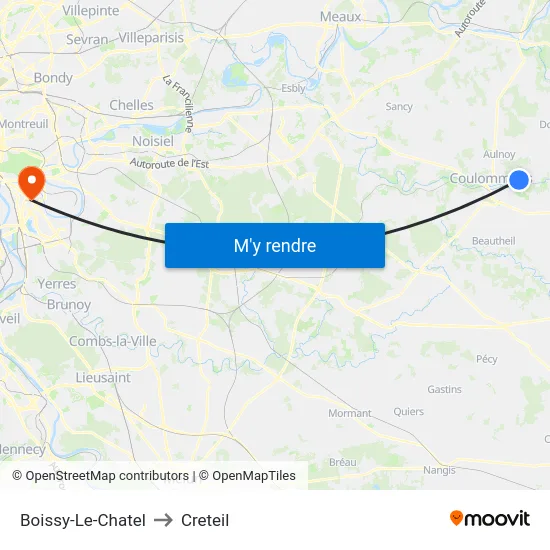 Boissy-Le-Chatel to Creteil map