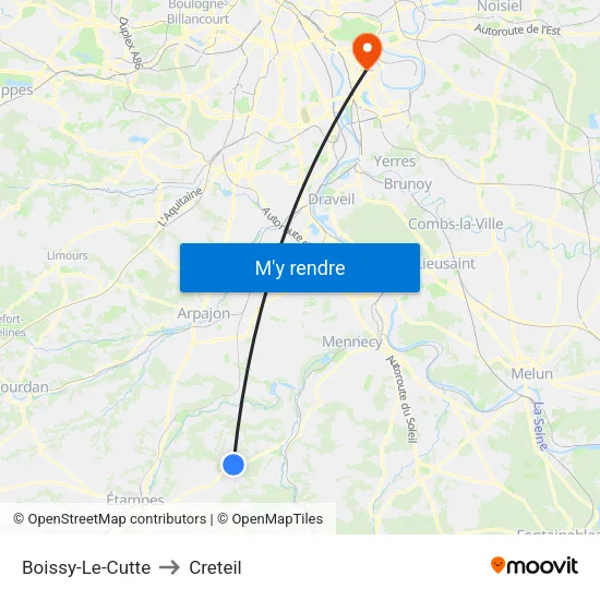 Boissy-Le-Cutte to Creteil map