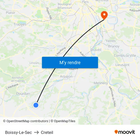 Boissy-Le-Sec to Creteil map