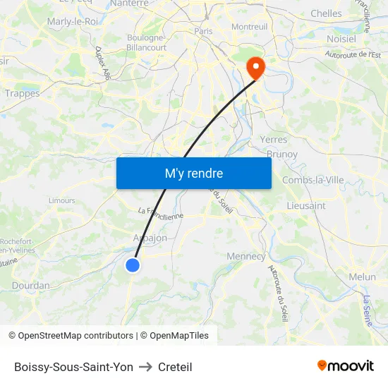 Boissy-Sous-Saint-Yon to Creteil map