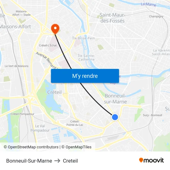 Bonneuil-Sur-Marne to Creteil map