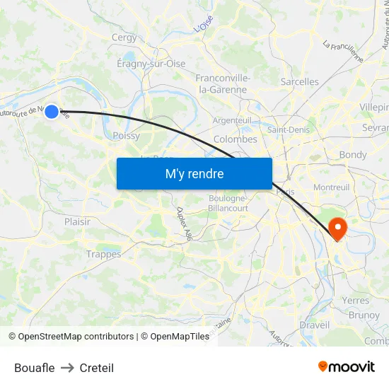 Bouafle to Creteil map