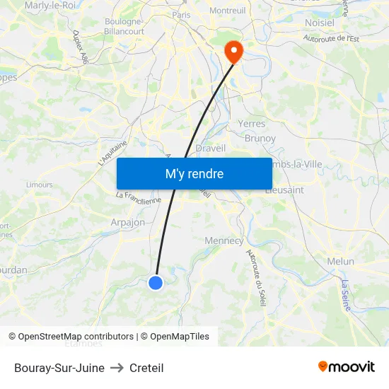 Bouray-Sur-Juine to Creteil map