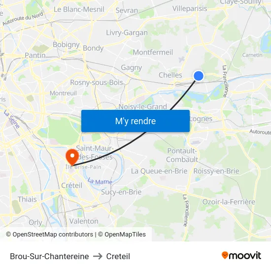 Brou-Sur-Chantereine to Creteil map