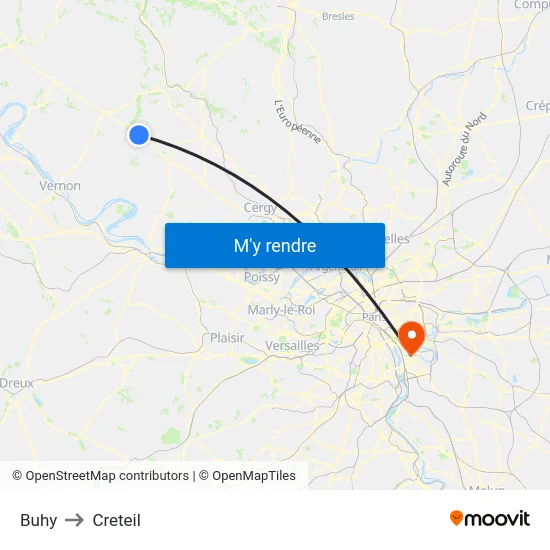 Buhy to Creteil map