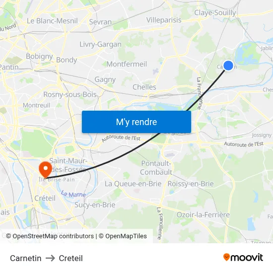 Carnetin to Creteil map