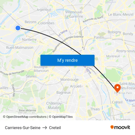 Carrieres-Sur-Seine to Creteil map