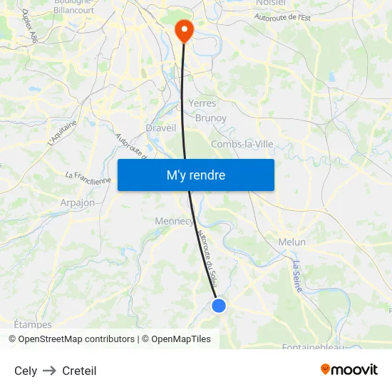 Cely to Creteil map