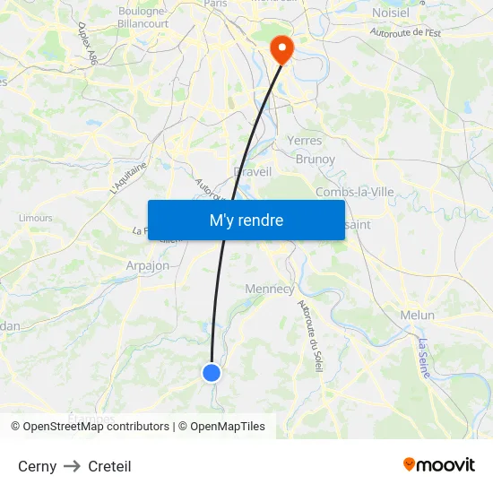 Cerny to Creteil map