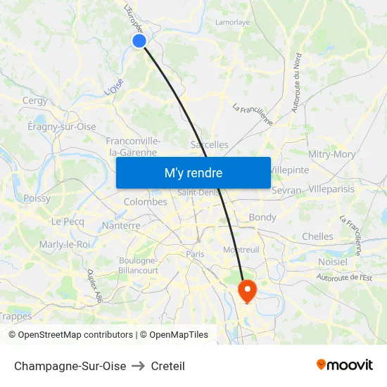 Champagne-Sur-Oise to Creteil map