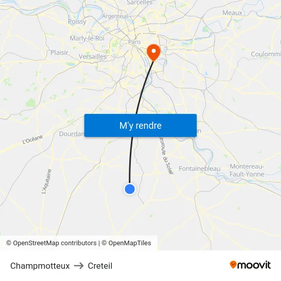 Champmotteux to Creteil map