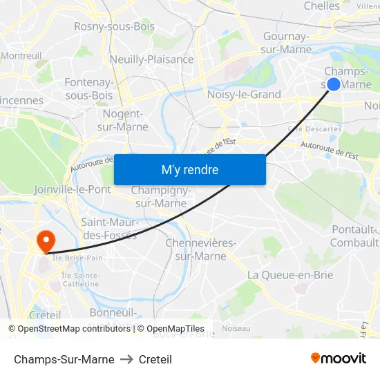 Champs-Sur-Marne to Creteil map
