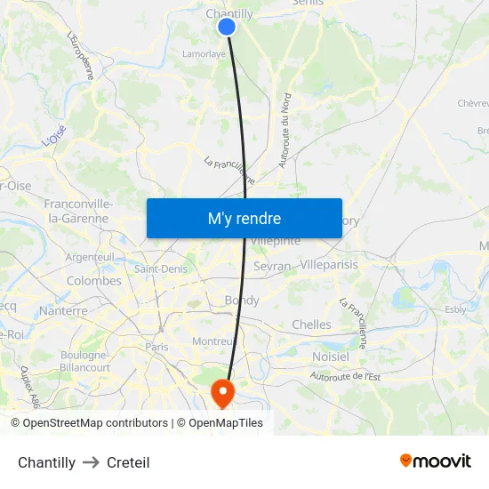 Chantilly to Creteil map
