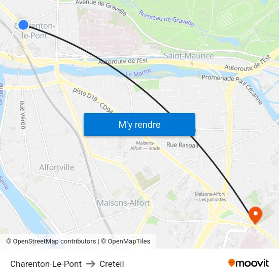Charenton-Le-Pont to Creteil map