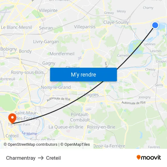 Charmentray to Creteil map