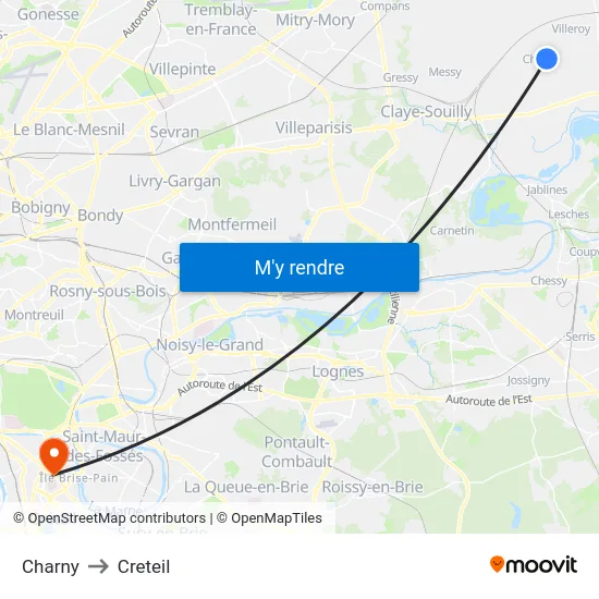 Charny to Creteil map