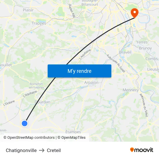 Chatignonville to Creteil map
