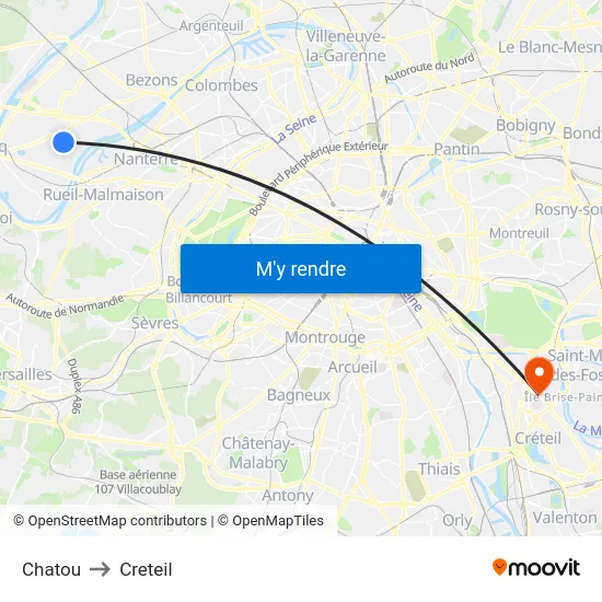 Chatou to Creteil map