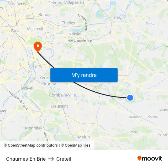 Chaumes-En-Brie to Creteil map