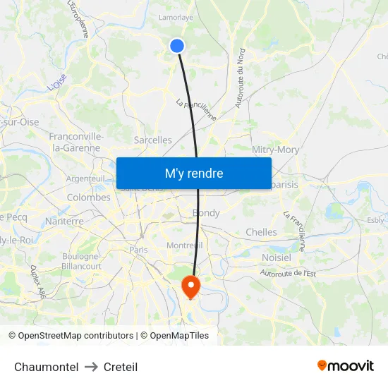 Chaumontel to Creteil map