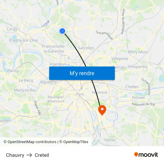Chauvry to Creteil map